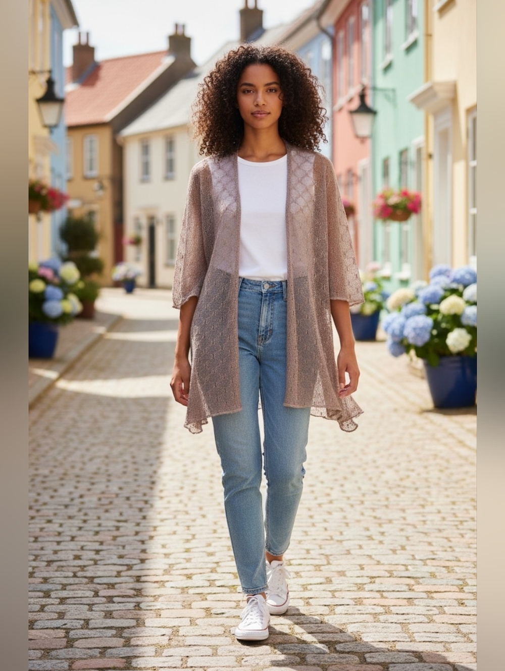 Pretty Sparkley Taupe Open-Flowy-Cardi